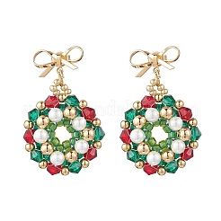 Christmas Wreath Glass Seed Beads Bracelets & Pendant Necklaces & Stud Earrings Sets&nbsp;SJEW-MZ00013