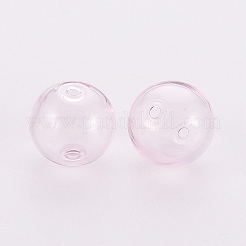 手作り吹きガラスビーズ  ラウンド  ピンク  14x13mm  穴：1.6mm&nbsp;X-BLOW-R005-02