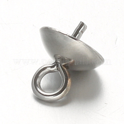 304ステンレススチールカップパールペグベイルピンペンダント  片穴パーツ用  ステンレス鋼色  6mm  穴：1.8mm  ピン：0.7mm&nbsp;STAS-F094-03B-P