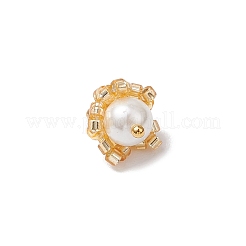 シリンダーシードビーズフラワーペンダント  丸い貝パールビーズと金色の真鍮ループ付き  ミックスカラー  15x10~11mm  穴：2mm&nbsp;PALLOY-MZ00705