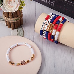 7個7スタイルワードインディペンデントフリーポリマークレイヘイシサーファーストレッチブレスレットセット  女性のための心を持つ天然水晶ビーズプレッピーブレスレット  ミックスカラー  内径：2-1/8インチ（5.5cm）&nbsp;BJEW-SW00039