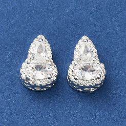 真鍮製マイクロパヴェキュービックジルコニアビーズ  ヒョウタン  925銀メッキ  透明  12.5x8.5x6.5mm  穴：1.2mm&nbsp;KK-B142-08S-01