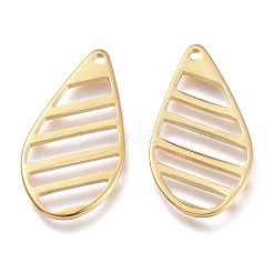 ステンレスペンダント201個  中空ストライプティアドロップ  ゴールドカラー  22.5x12x1mm  穴：1mm&nbsp;STAS-K212-06G