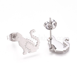 変色しにくい304ステンレススチールスタッドピアス  ピアスバックキャッチ付き  猫の形  ステンレス鋼色  12x12mm  ピン：0.8mm&nbsp;STAS-D232-11P