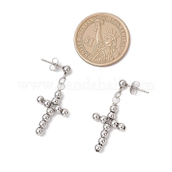 Brass Beaded Cross Dangle Stud Earrings&nbsp;EJEW-JE06479-02