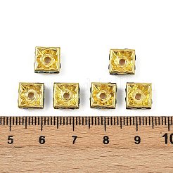 真鍮製ラインストーンスペーサービーズ  グレードA  正方形  ニッケルフリー  ゴールドカラー  アクアマリン  8x8x4mm  穴：1mm&nbsp;RSB074NF-13G