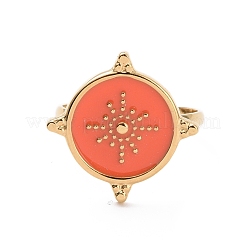 Ion Plating(IP) Enamel Flat Round with Sun Signet Cuff Ring&nbsp;RJEW-G265-07G