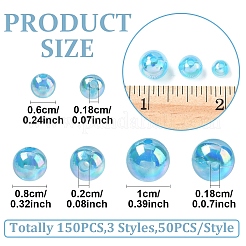 150個3スタイルの透明アクリルビーズ  ab色メッキ  ラウンド  ディープスカイブルー  6~10mm  穴：1.8~2mm  約50個/スタイル&nbsp;MACR-YW0003-98
