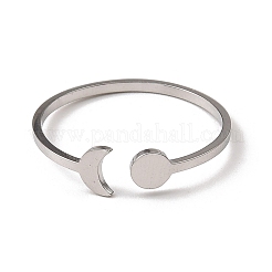 変色しない304ステンレススチールオープンカフリング  サン＆ムーン  ステンレス鋼色  内径：18.2mm&nbsp;X-RJEW-Q808-01A-P