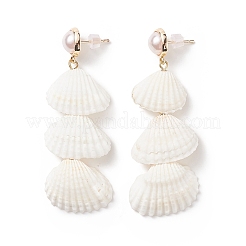 Natural Spiral Shell & Shell Pearl Dangle Stud Earrings&nbsp;EJEW-TA00168
