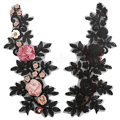 ポリエステル刺繍レース布パッチ  ミシンアクセサリー  スパンコール付き  花  ブラック  355x160x26mm&nbsp;AJEW-WH20070-068