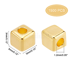 1500個のccbプラスチックビーズ  キューブ  ゴールドカラー  3x3x3mm  穴：1.2mm&nbsp;CCB-DC0001-02