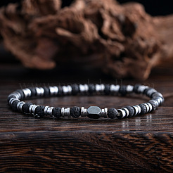 Natural Lava Rock Round Beaded Stretch Bracelets for Men&nbsp;QH2460