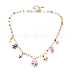 304 Stainless Steel Starfish & Shell & Conch Pendant Necklaces&nbsp;NJEW-N063-01G