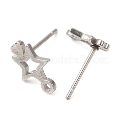 304ステンレススチールスタッドピアス金具  カン付き  ステンレス鋼色  スター  11.5x8.5mm  穴：1.2mm  ピン：10x0.8mm&nbsp;SA-CBA4E98-01F-P
