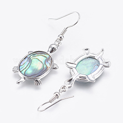アワビシェル/パウアシェルジュエリーセット  ダングルピアスとペンダント  真鍮パーツ  カメ  プラチナ  46x26.5x3mm  穴：5x8mm  48mm  ピン：0.7mm&nbsp;SJEW-P089-02