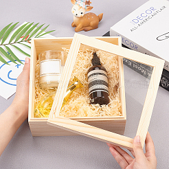 プラタナスの木箱  スナップトップ  ガラスの視覚的な窓  正方形  バリーウッド  19.9x19.9x11.1cm&nbsp;CON-WH0076-59B