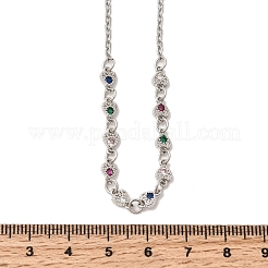 真鍮製マイクロパヴェキュービックジルコニアハートペンダントネックレス  女性用アズキチェーンネックレス  ラックめっき  カドミウムフリー＆鉛フリー  長持ちメッキ  プラチナ  17.32インチ（44cm）&nbsp;NJEW-B157-13P