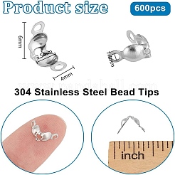 600Pcs 304 Stainless Steel Bead Tips&nbsp;STAS-PH0005-84