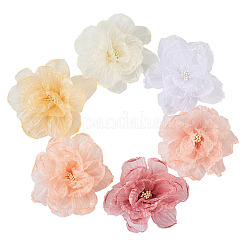 6 個 6 色のオーガンジーオーナメントアクセサリー  ミシンクラフト装飾  3 Dの花  ミックスカラー  90~95x14~19mm  1pc /カラー&nbsp;DIY-TA0006-50A