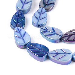 天然淡水貝の彫刻ビーズ連売り  葉  染め  ABカラー  コーンフラワーブルー  10x6~6.5x2~4mm  穴：0.6~0.7mm  約36個/連  14.17インチ（36cm）&nbsp;SHEL-N038-25A