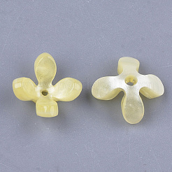 セルロースアセテート（樹脂）ビーズキャップ  4花びら  花  きいろ  13x13x3mm  穴：1mm&nbsp;X-KK-S161-05E