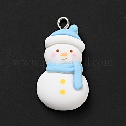 クリスマスの不透明な樹脂ペンダント  プラチナトーンの鉄ループ付き  雪だるまチャーム  ホワイト  31.5x16.5x7.5mm  穴：2x2.3mm&nbsp;RESI-G043-A02