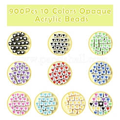900 個 10 色不透明アクリルビーズ  ハートを持つキューブ  ミックスカラー  4.5x4.5x4.5mm  穴：2mm  90個/カラー&nbsp;OACR-FS0004-04