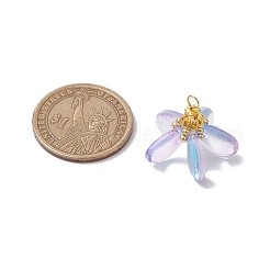 染色されたガラスのペンダント  花  真鍮のループと鉄の金具付き  プラム  20.5x25.5x20.5mm  穴：4x3mm&nbsp;PALLOY-MZ00658-02