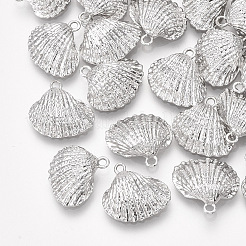 真鍮製チャーム  シェル  ニッケルフリー  プラチナメッキ  13x14x5mm  穴：1mm&nbsp;KK-S348-394-A01