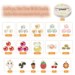 DIYかわいいストレッチブレスレット作りキット  模造真珠とキャンディーとウサギのアクリルビーズを含む  リス＆イチゴ＆ネコ＆どんぐり＆チェリー 合金エナメルペンダント  ミックスカラー  6mm  穴：2mm&nbsp;DIY-YW0005-77D