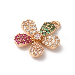 真鍮製マイクロパヴェキュービックジルコニアペンダント  ニッケルフリー  花  カラフル  ゴールドカラー  16x14x3mm  穴：1.2mm&nbsp;KK-C062-107G