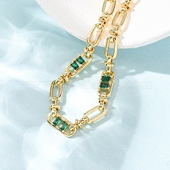 Oval & Paperclip Brass Micro Pave Cubic Zirconia Link Chain Bracelets for Women&nbsp;BJEW-D458-01G-05