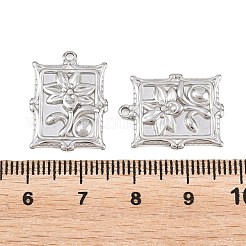 304ステンレスペンダント  花のチャームが付いた長方形  ステンレス鋼色  20x15x2mm  穴：1.4mm&nbsp;STAS-L317-20P