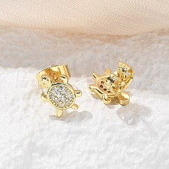 真鍮マイクロペーブクリアキュービックジルコニアスタッドピアス  カメ  18KGP本金メッキ  7x9.5mm&nbsp;EJEW-M076-03G