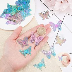 201 ステンレススチール製フィリグリーペンダント  エッチングされた金属装飾  蝶  虹色  26~32x34.5~39.5x0.2~0.3mm  穴：0.9~1.8mm  30個/箱&nbsp;STAS-UN0011-91M