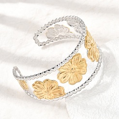29MM Two Tone 304 Stainless Steel Hollow Flower Cuff Bangles for Women&nbsp;SA-CBAB767-25GP