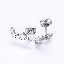 変色しにくい304ステンレススチール製ジュエリーセット  スタッドピアスとペンダントネックレス  スター  ステンレス鋼色  18.9インチ（48cm）  スタッドピアス：13x6x1.2mm  ピン：0.8mm&nbsp;SJEW-O090-16P
