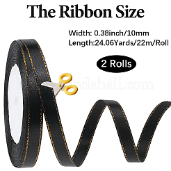 金縁のポリエステルリボン  ブラック  3/8インチ（10mm）  約24.06ヤード（22m）/ロール&nbsp;OCOR-WH20018-12A-03