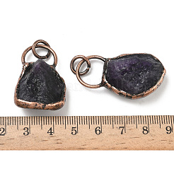天然石アメジストペンダント  真鍮製の金具が付いたナゲットチャーム  赤銅鉱  35~39x16.5x8.5~10.5mm  穴：6mm&nbsp;G-H332-05R