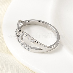 304 Stainless Steel Micro Pave Cubic Zirconia Finger Rings for Women&nbsp;RJEW-A104-01P