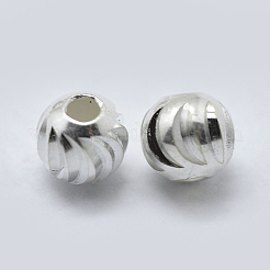 スターリングシルバーのコルゲートスペーサービーズ925個  ラウンド  銀  4x3.5mm  穴：1mm  約50個/5g&nbsp;STER-K171-42S-02