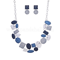 Flat Round & Oval & Square Zinc Alloy Enamel Pendant Necklaces & Stud Earrings Sets&nbsp;WG42338-12