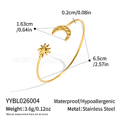 304 Stainless Steel Textured Moon and Sun Open Cuff Bangles for Women&nbsp;DP7347