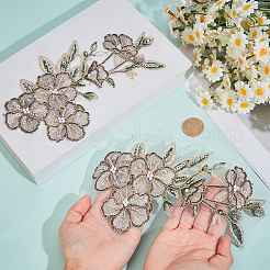花の衣類パッチ2個  プラスチックパールとスパンコール付き  ゲインボロ  215x140x0.2~4mm&nbsp;DIY-GF0012-86A