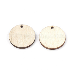 染色されていない木製のペンダント  フラットラウンド  小麦  24.5x2~3mm  穴：2mm&nbsp;WOOD-T008-13