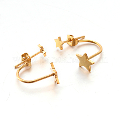 イオンプレーティング(IP) 304 ステンレススチール イヤリング  低刺激性のイヤリング  スター  18KGP本金メッキ  20~25x8mm  ピン：0.8mm&nbsp;EJEW-P045-14G