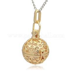 Golden Tone Brass Hollow Round Cage Pendants&nbsp;KK-J232-09G