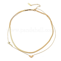 201 Stainless Steel Love Heart Pendant Double Layer Necklaces for Women&nbsp;LS-NJEW-D307-03G