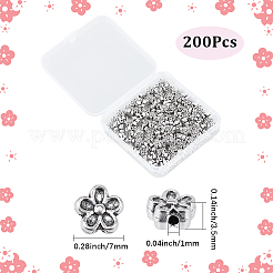 チベット風合金200Dフラワービーズ3個  鉛フリー＆カドミウムフリー  アンティークシルバー  7x3.5mm  穴：1mm&nbsp;TIBEB-SC0001-61